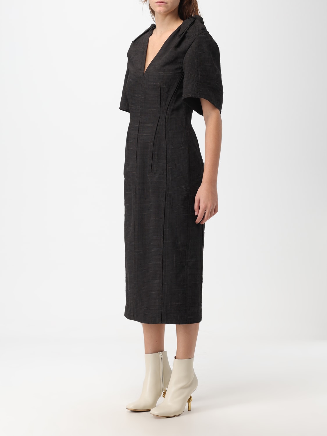 BOTTEGA VENETA DRESS: Bottega Veneta dress in checkered wool blend, Coffee - Img 4