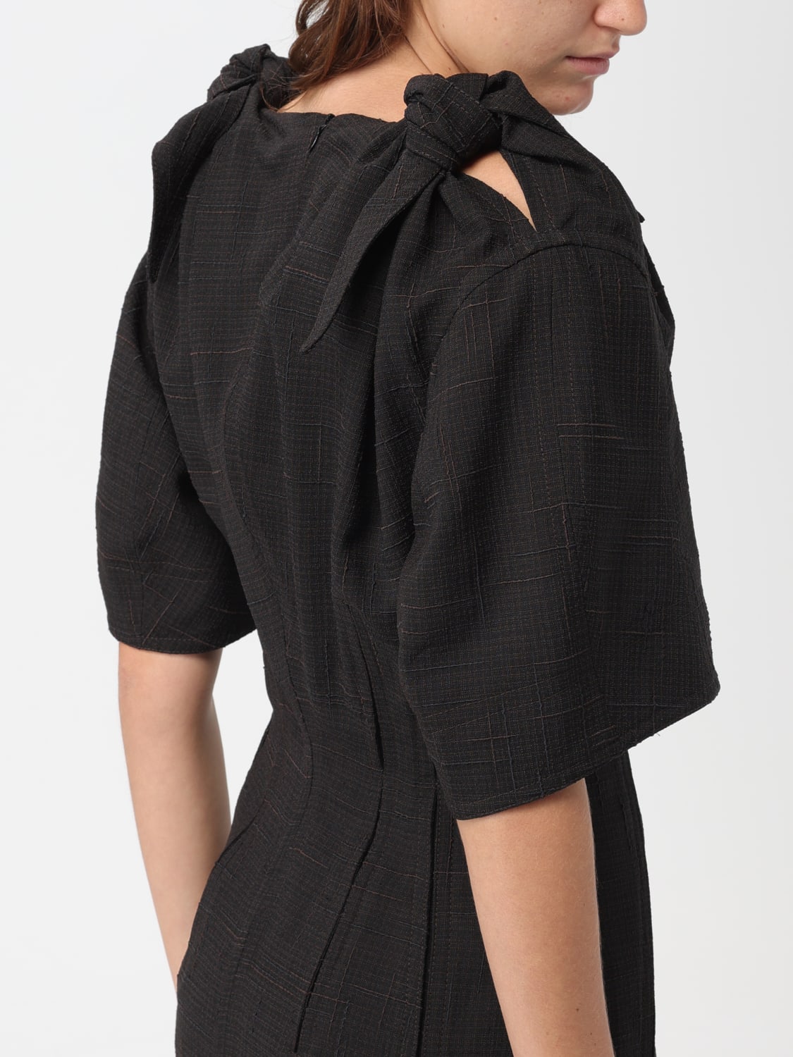 BOTTEGA VENETA DRESS: Bottega Veneta dress in checkered wool blend, Coffee - Img 5