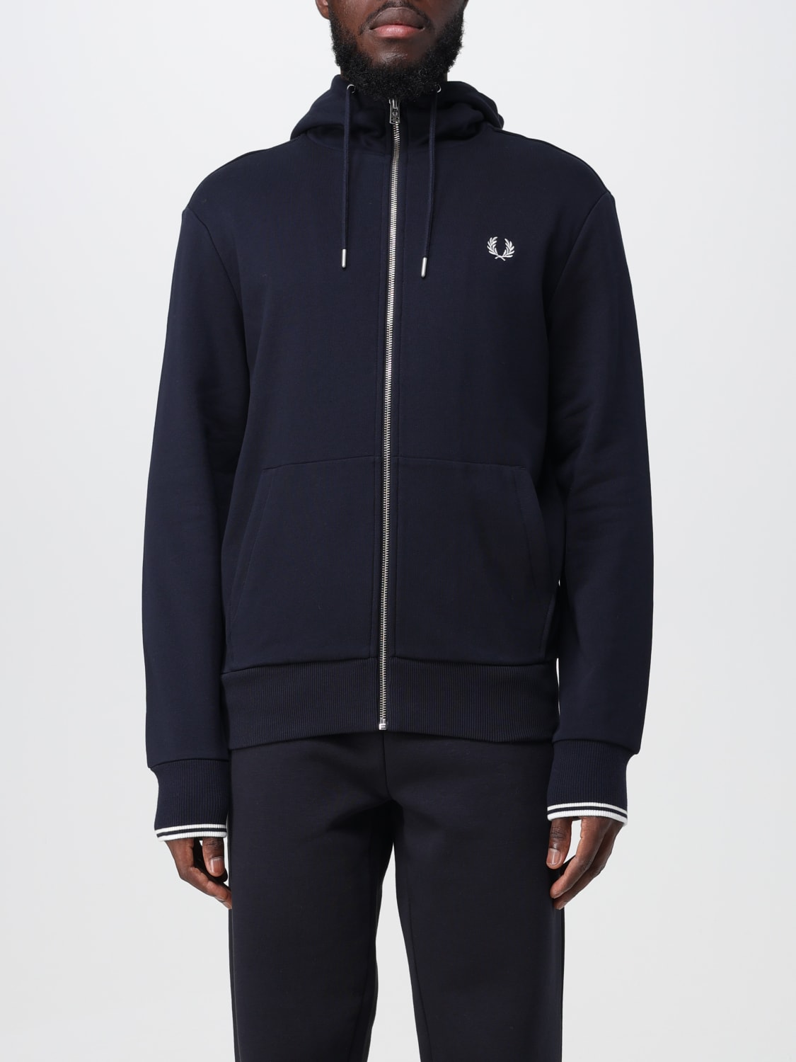 FRED PERRY FELPA: Felpa Fred Perry misto cotone con zip e cappuccio, Blue - Img 1