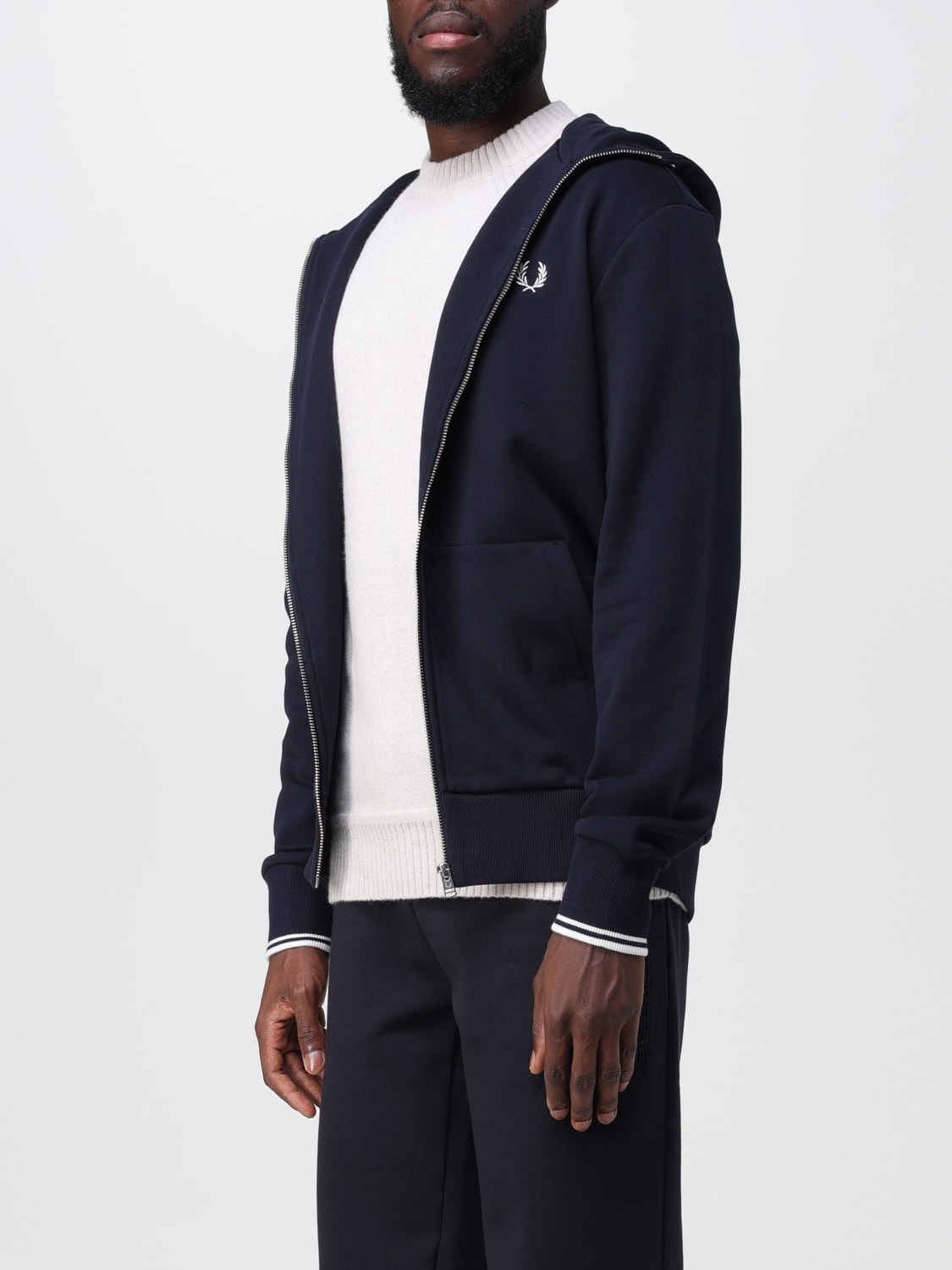 FRED PERRY FELPA: Felpa Fred Perry misto cotone con zip e cappuccio, Blue - Img 3