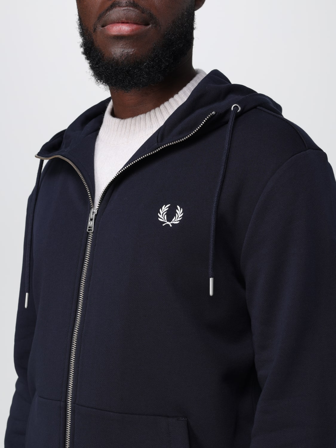 FRED PERRY FELPA: Felpa Fred Perry misto cotone con zip e cappuccio, Blue - Img 4
