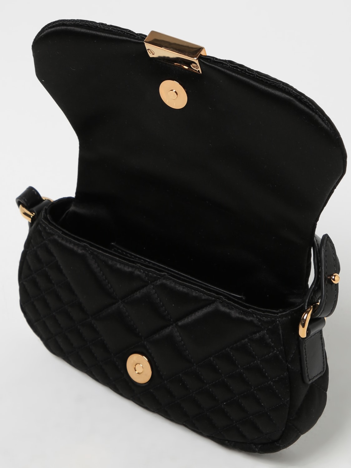 VERSACE BORSA MINI: Borsa Greca Goddess Versace in raso matelassé, Nero - Img 4