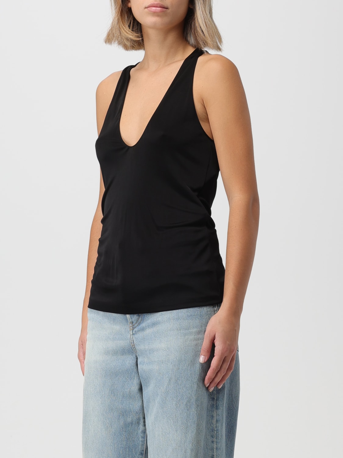 SAINT LAURENT TOP: Saint Laurent tank top in silk crêpe, Black - Img 4