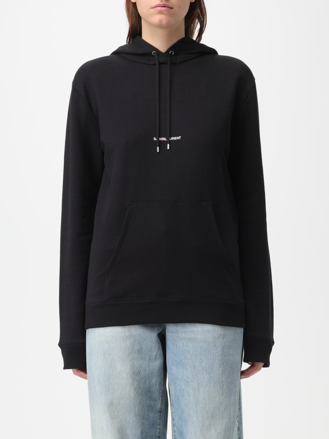 SAINT LAURENT SWEATSHIRT: Saint Laurent cotton sweatshirt with logo, Black - Img 1