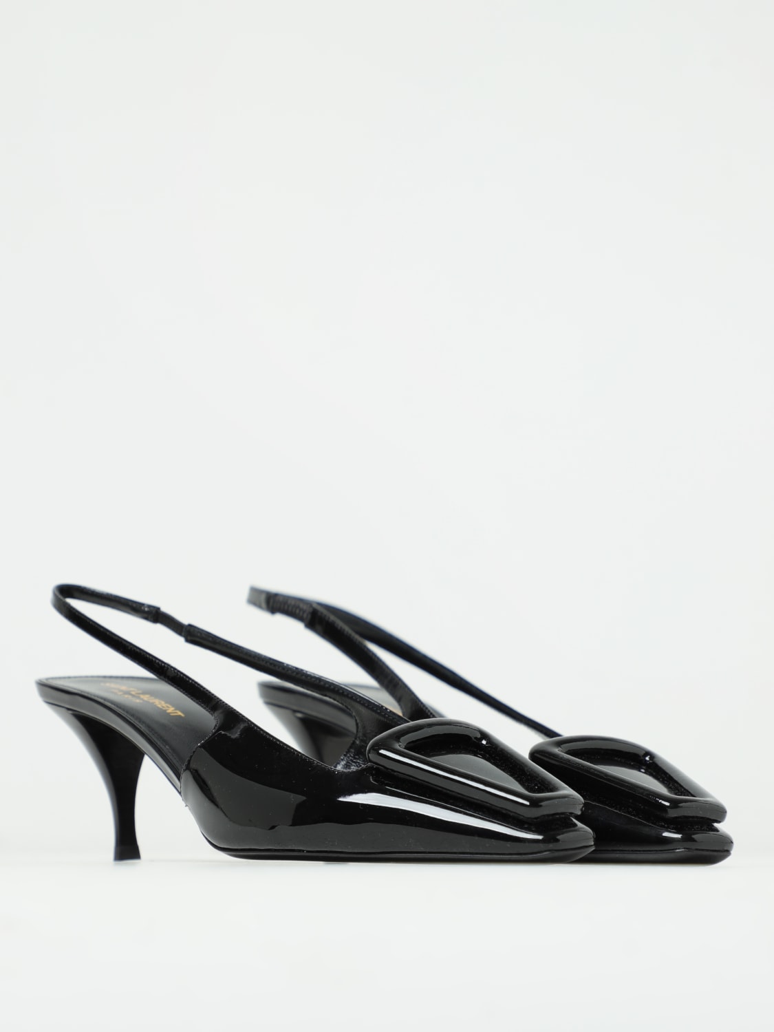 SAINT LAURENT SCARPE CON TACCO: Slingback Saint Laurent in vernice, Nero - Img 2