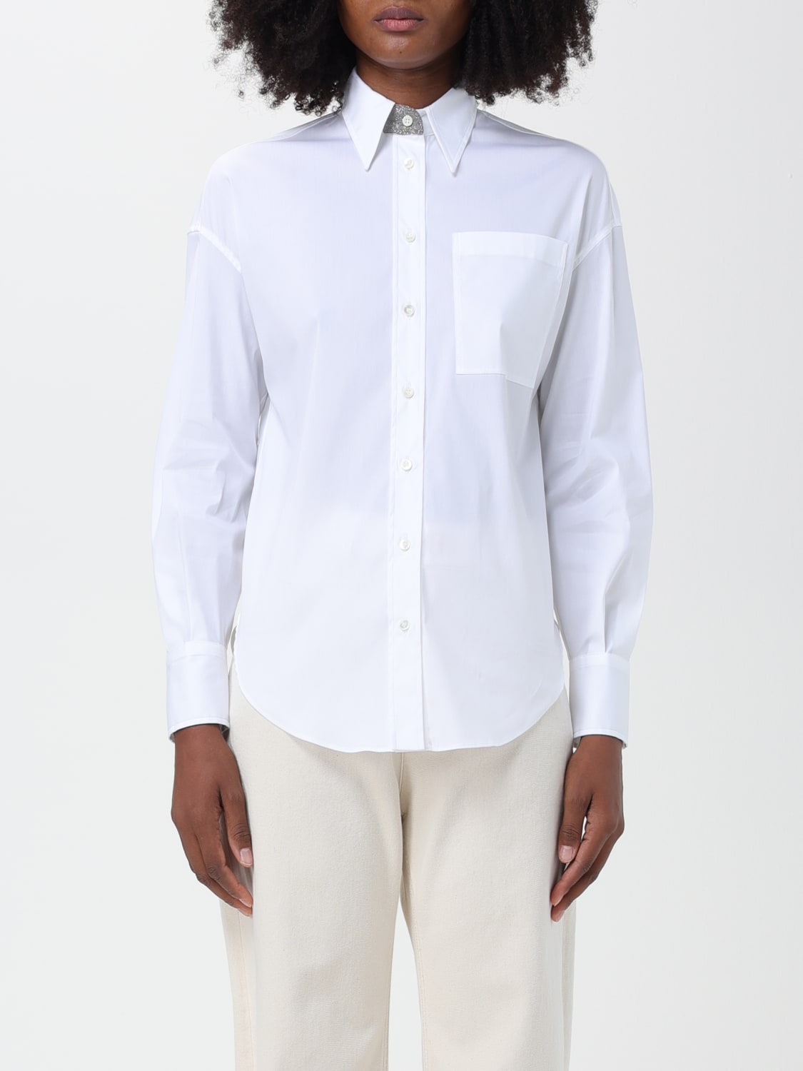 Brunello Cucinelli Outlet Camicia in popeline Bianco Camicia Brunello Cucinelli M0091MV666 online su GIGLIO.COM