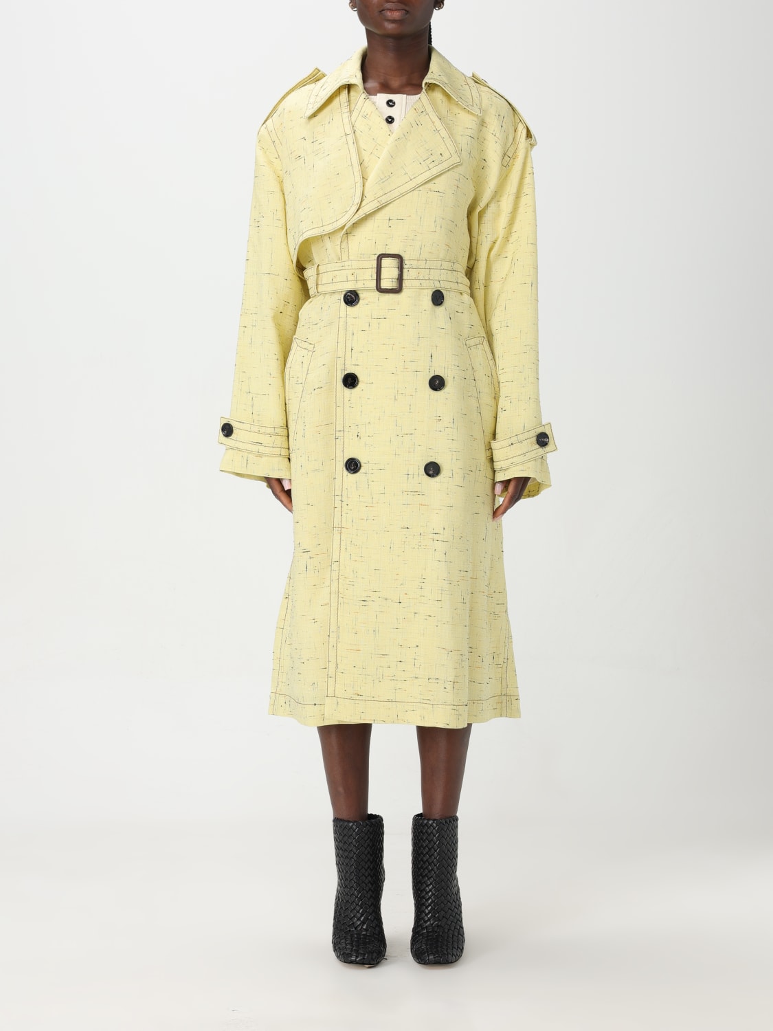 BOTTEGA VENETA TRENCH: Trench Bottega Veneta in misto viscosa , Giallo - Img 1