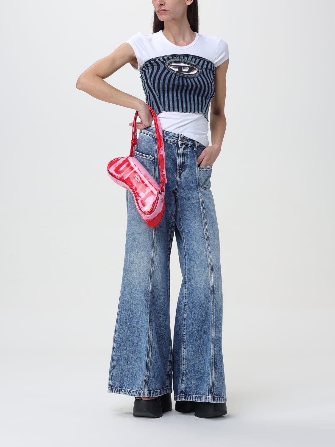 DIESEL T-SHIRTS: T-shirt Oval D Diesel in cotone stretch, Bianco - Img 2