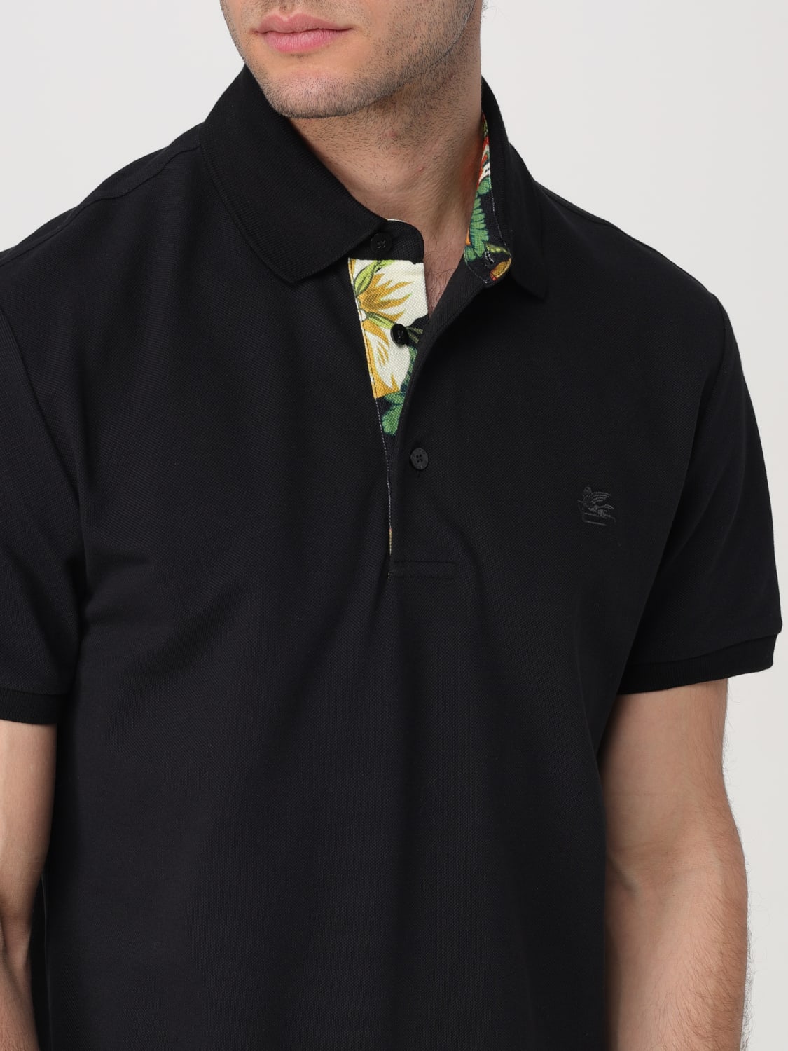 ETRO POLO: Polo Etro in piquet di cotone con logo ricamato , Nero - Img 5