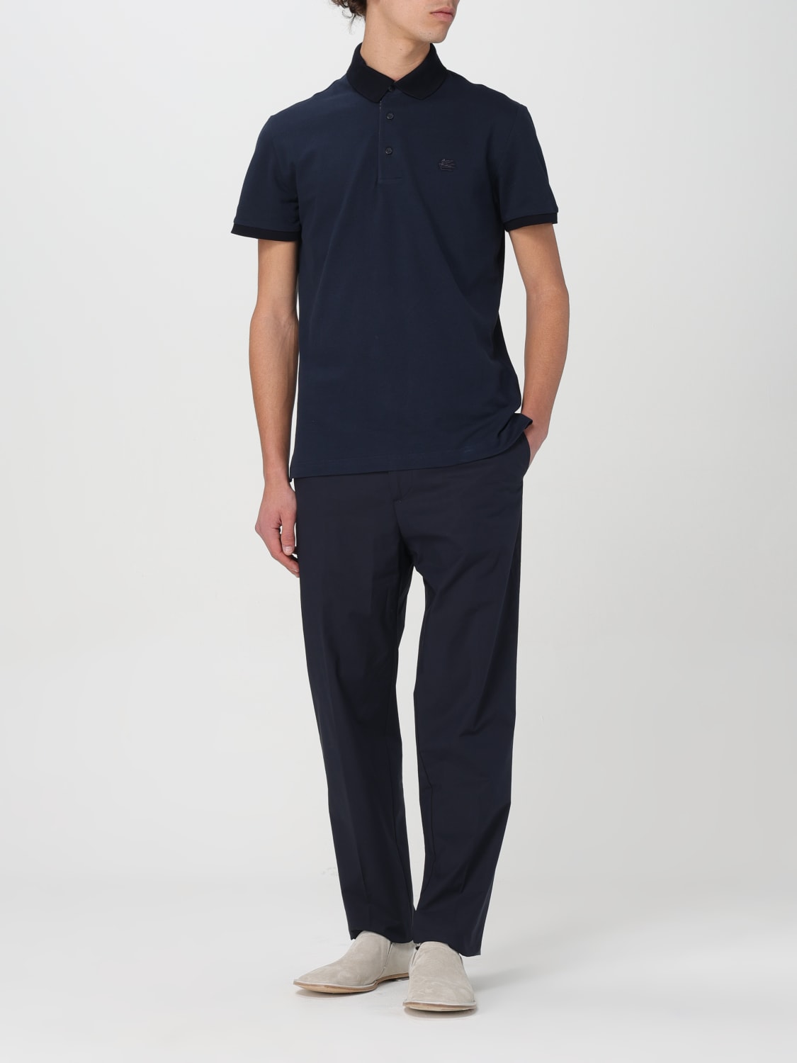 ETRO POLO: Polo Etro in piquet di cotone con logo ricamato , Blue - Img 2