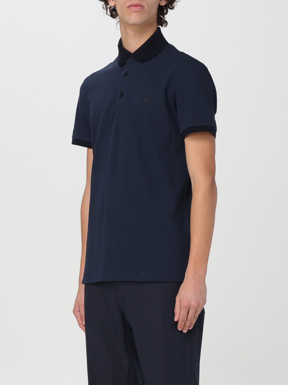 ETRO POLO: Polo Etro in piquet di cotone con logo ricamato , Blue - Img 4