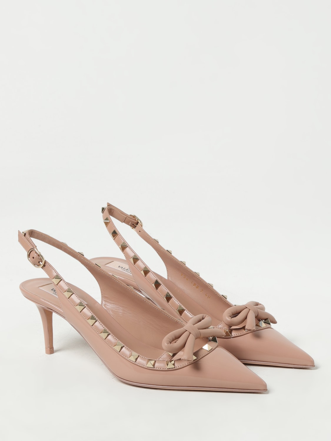 VALENTINO GARAVANI HIGH HEEL SHOES: Valentino Garavani Rockstud Slingback in patent leather with studs, Blush Pink - Img 2