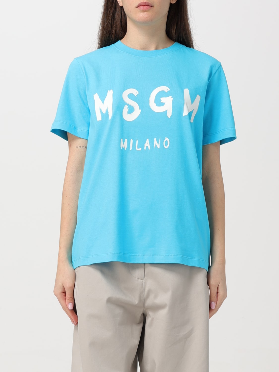 MSGM：Tシャツ レディース - ブルー | GIGLIO.COMオンラインのMSGM T ...