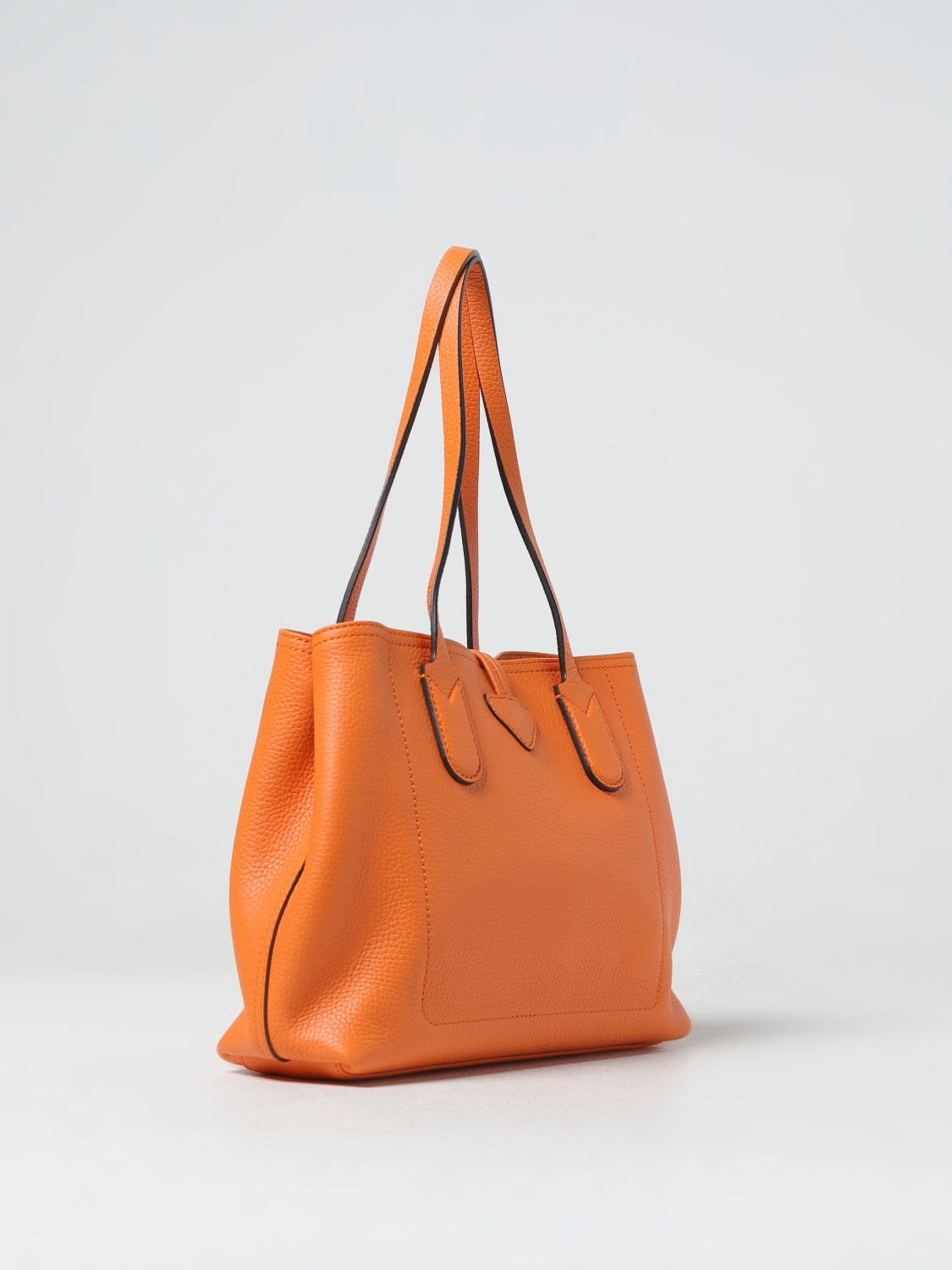 LONGCHAMP BORSA A SPALLA: Borsa Roseau Essential Longchamp in pelle a grana con logo, Arancione - Img 2