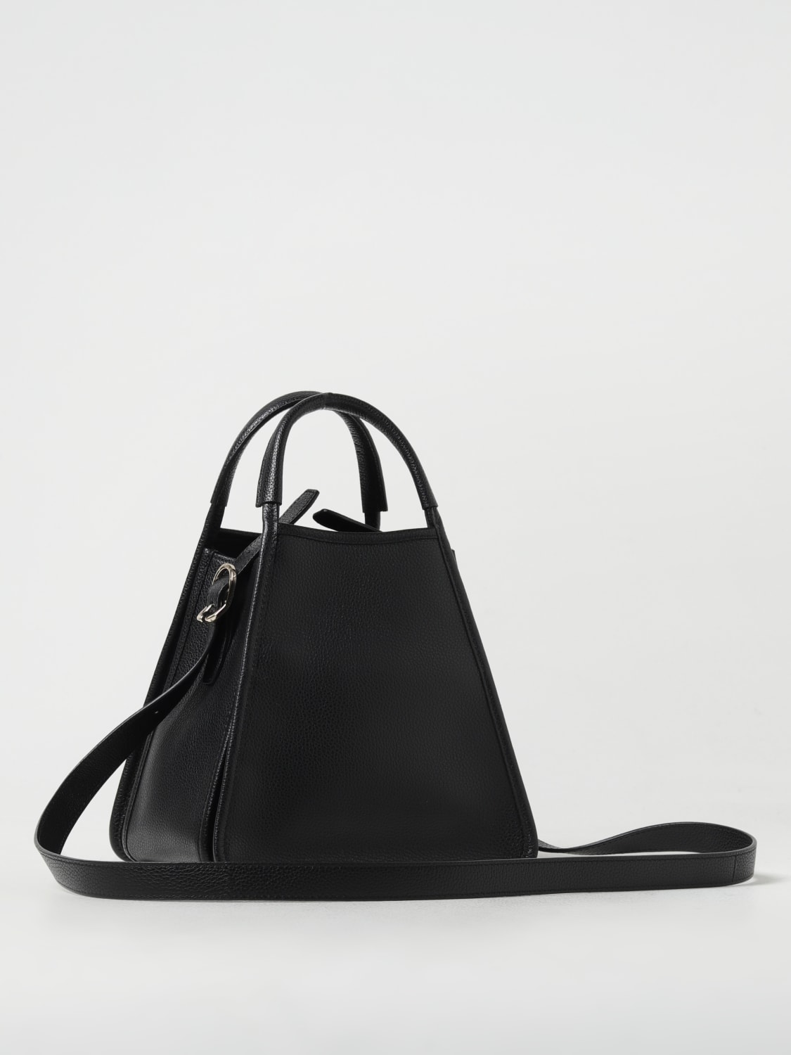 LONGCHAMP HANDBAG: Longchamp Le Foulonné bag in grained leather with shoulder strap, Black - Img 2