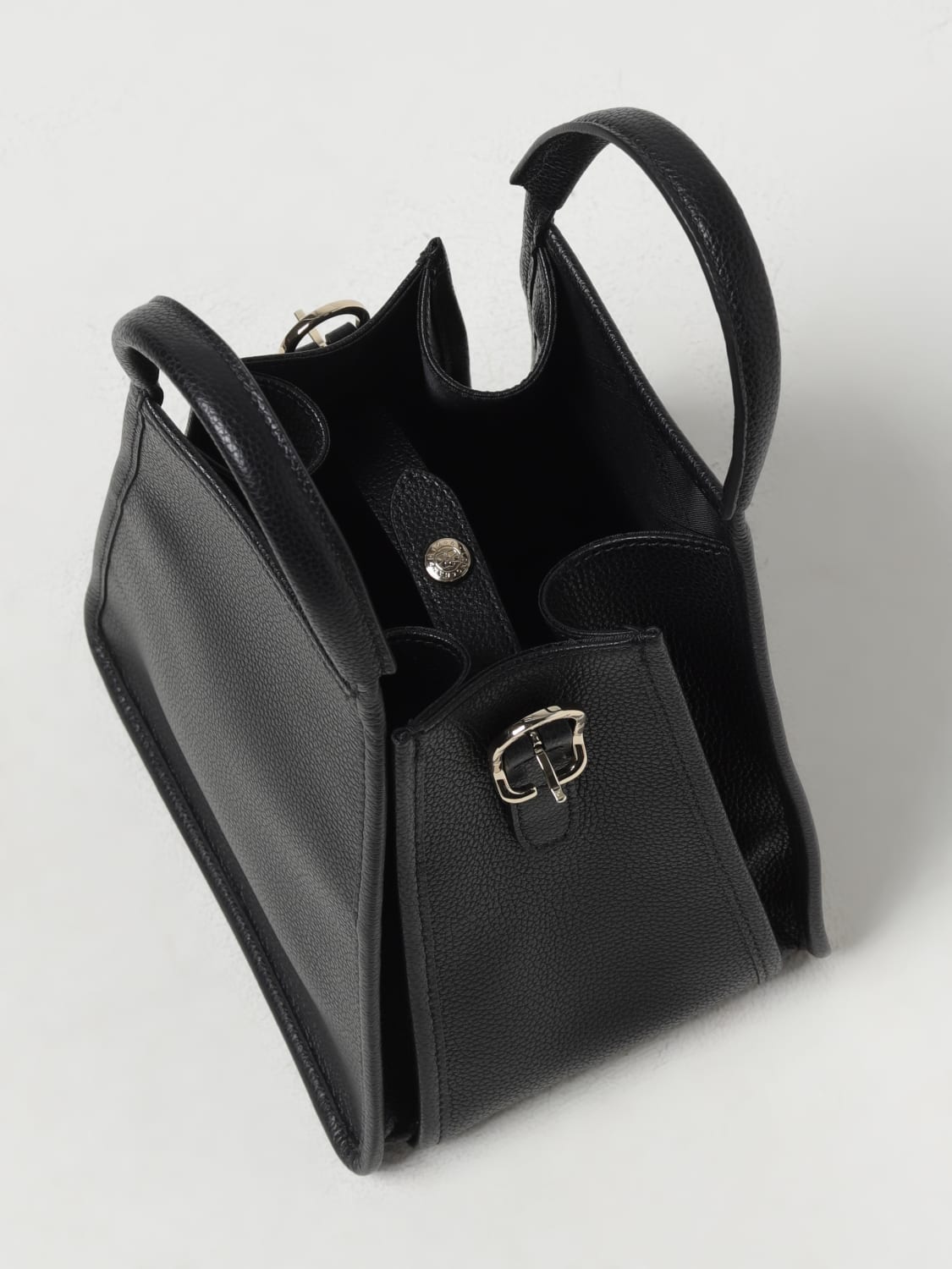 LONGCHAMP HANDBAG: Longchamp Le Foulonné bag in grained leather with shoulder strap, Black - Img 3