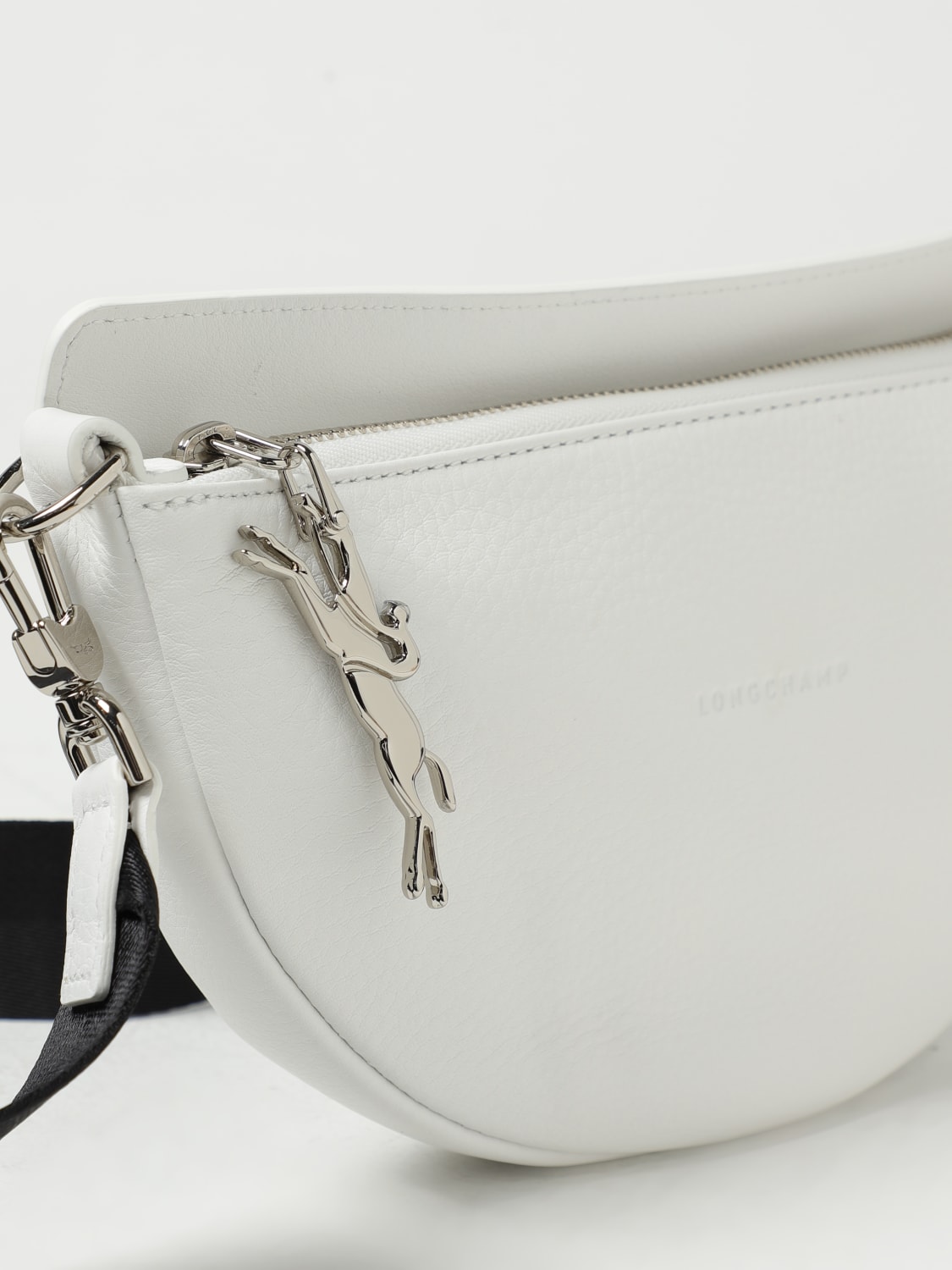 LONGCHAMP MINI BAG: Longchamp Smile S bag in grained leather with shoulder strap, White - Img 3