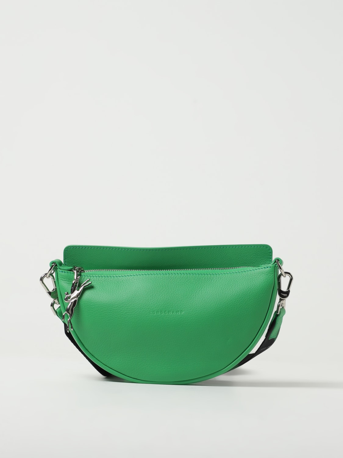 LONGCHAMP MINI BAG: Longchamp Smile S bag in grained leather with shoulder strap, Green - Img 1