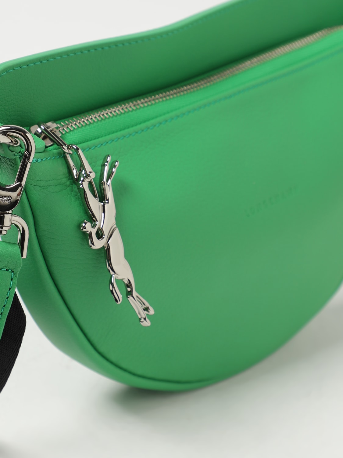 LONGCHAMP MINI BAG: Longchamp Smile S bag in grained leather with shoulder strap, Green - Img 3