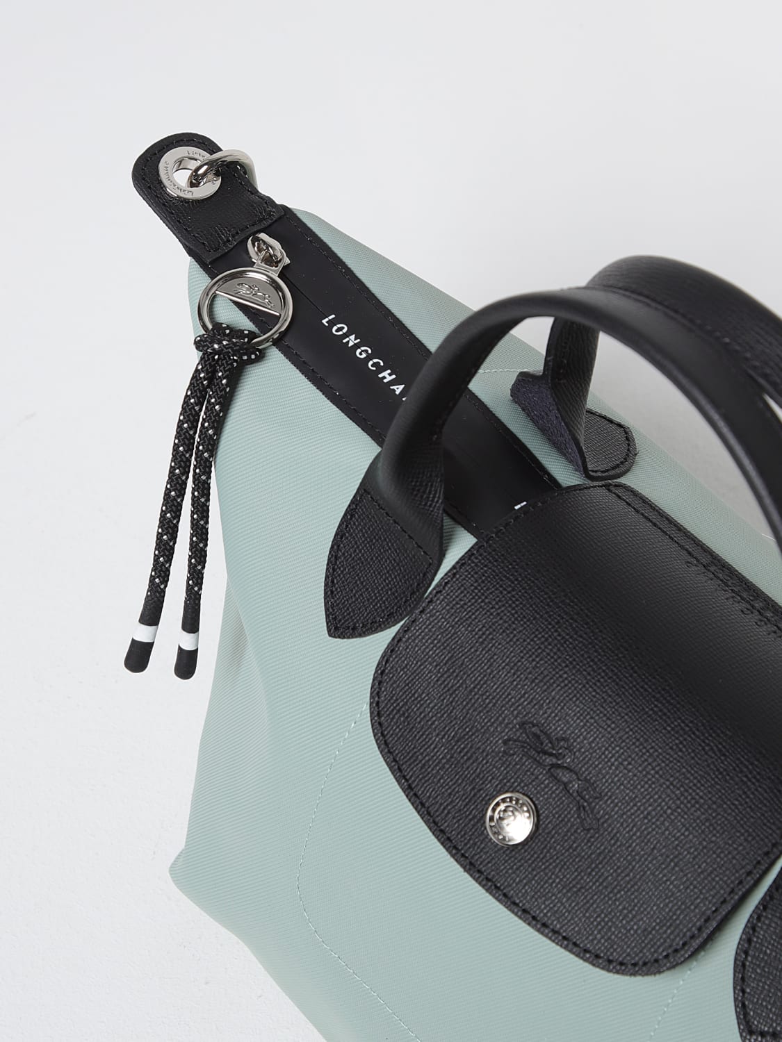 LONGCHAMP BORSA A MANO: Borsa Le Pliage Energy S Longchamp in nylon riciclato e pelle, Acqua - Img 3