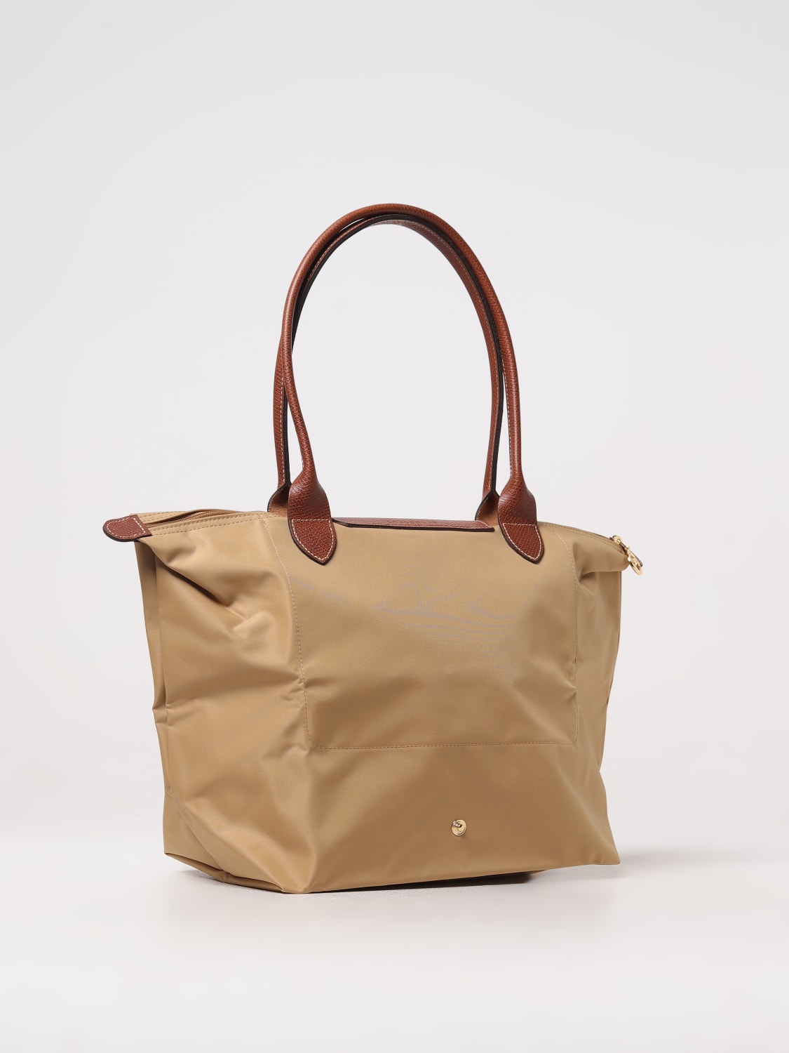 LONGCHAMP BORSA A SPALLA: Borsa Le Pliage Original L Longchamp in nylon riciclato e pelle, Cammello - Img 2