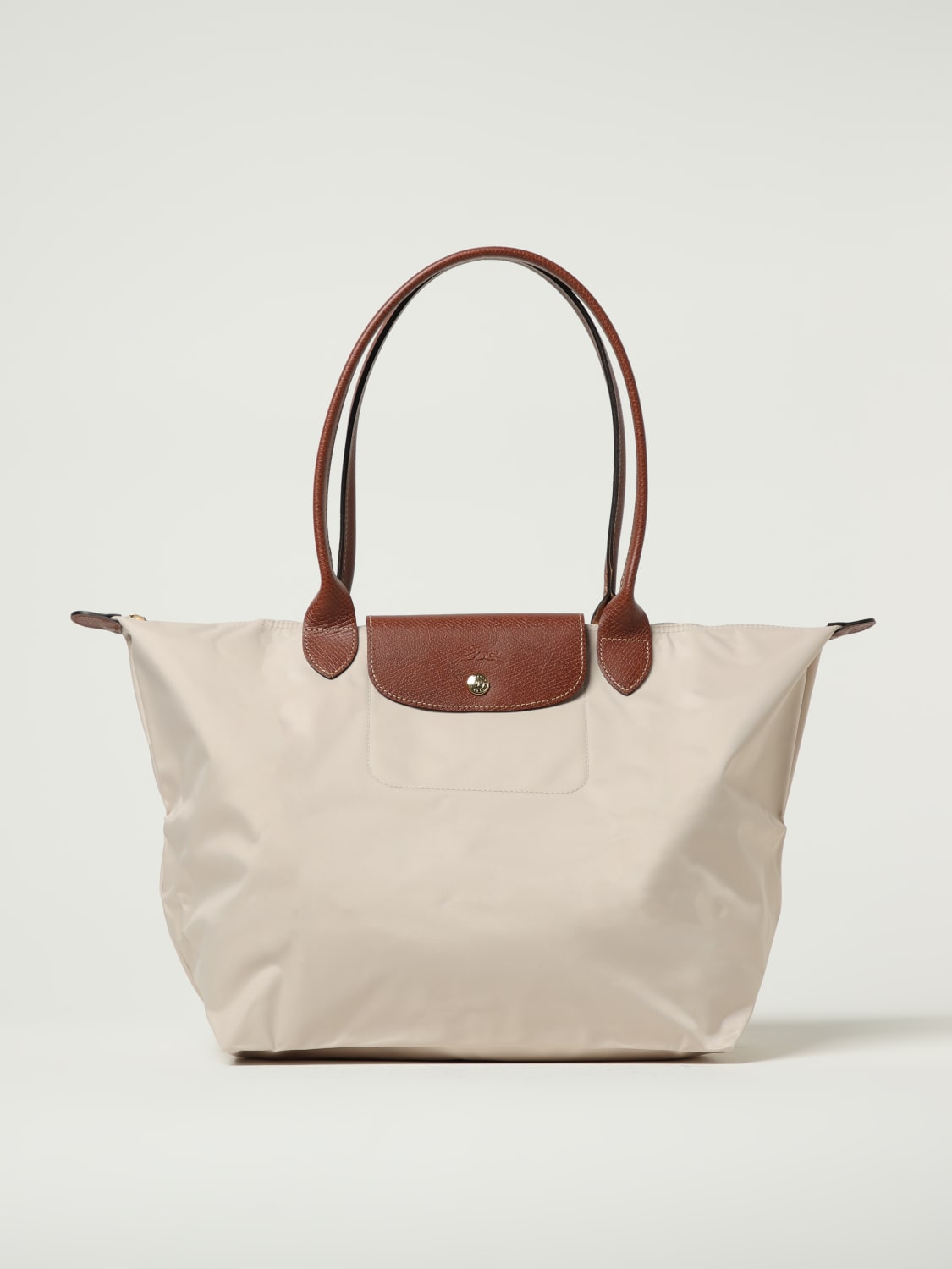 LONGCHAMP SHOULDER BAG: Longchamp Le Pliage recycled nylon and leather bag, Ivory - Img 1