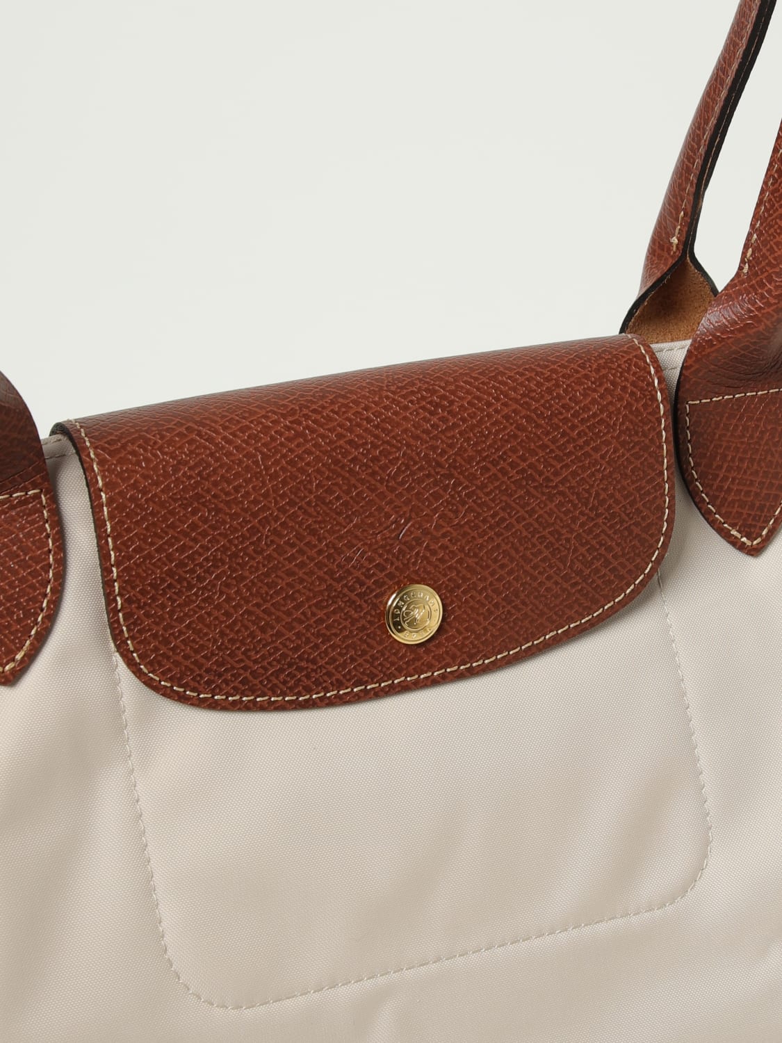 LONGCHAMP SHOULDER BAG: Longchamp Le Pliage recycled nylon and leather bag, Ivory - Img 3