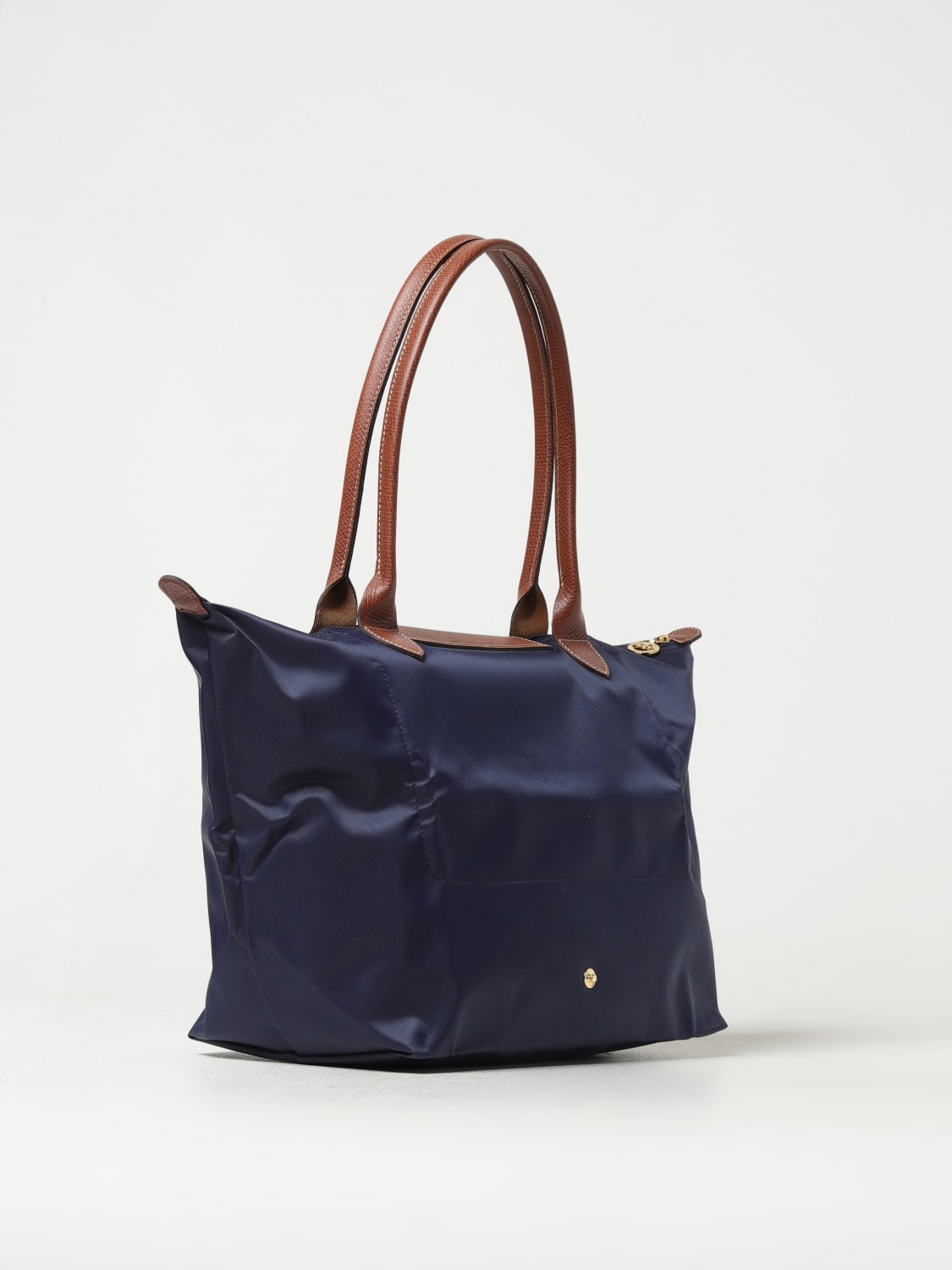 LONGCHAMP BORSA A SPALLA: Borsa Le Pliage Original L Longchamp in nylon riciclato e pelle, Blue Navy - Img 2