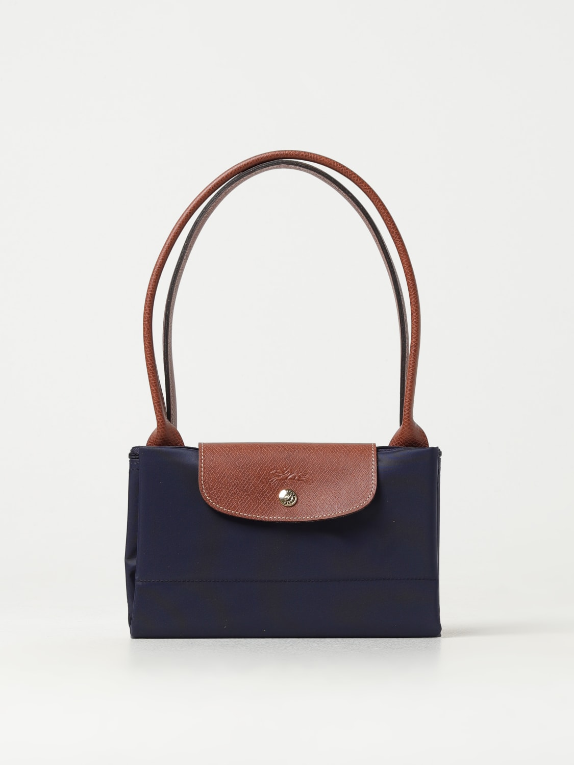 LONGCHAMP BORSA A SPALLA: Borsa Le Pliage Original L Longchamp in nylon riciclato e pelle, Blue Navy - Img 3