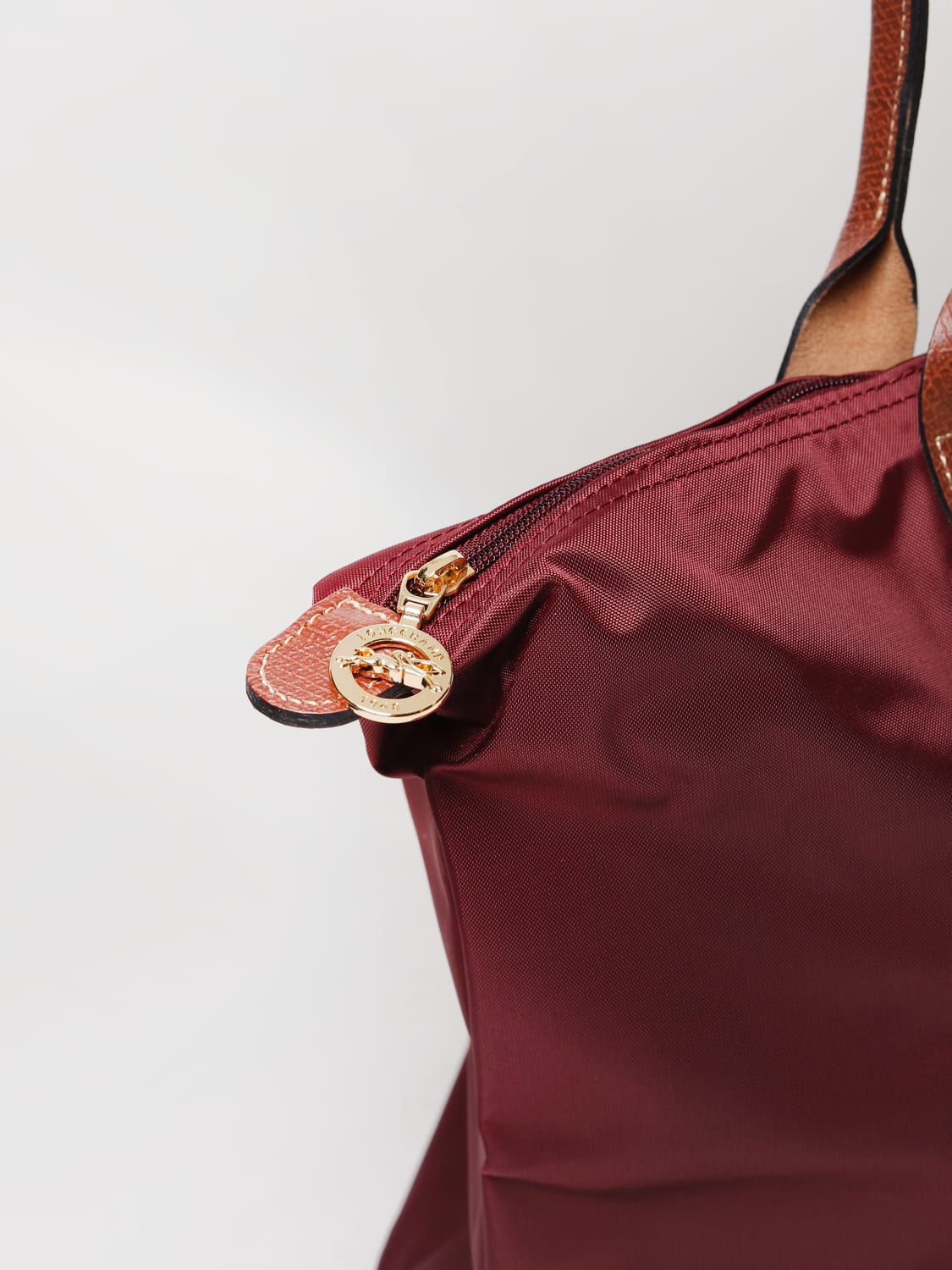 LONGCHAMP SHOULDER BAG: Longchamp Le Pliage recycled nylon and leather bag, Burgundy - Img 3