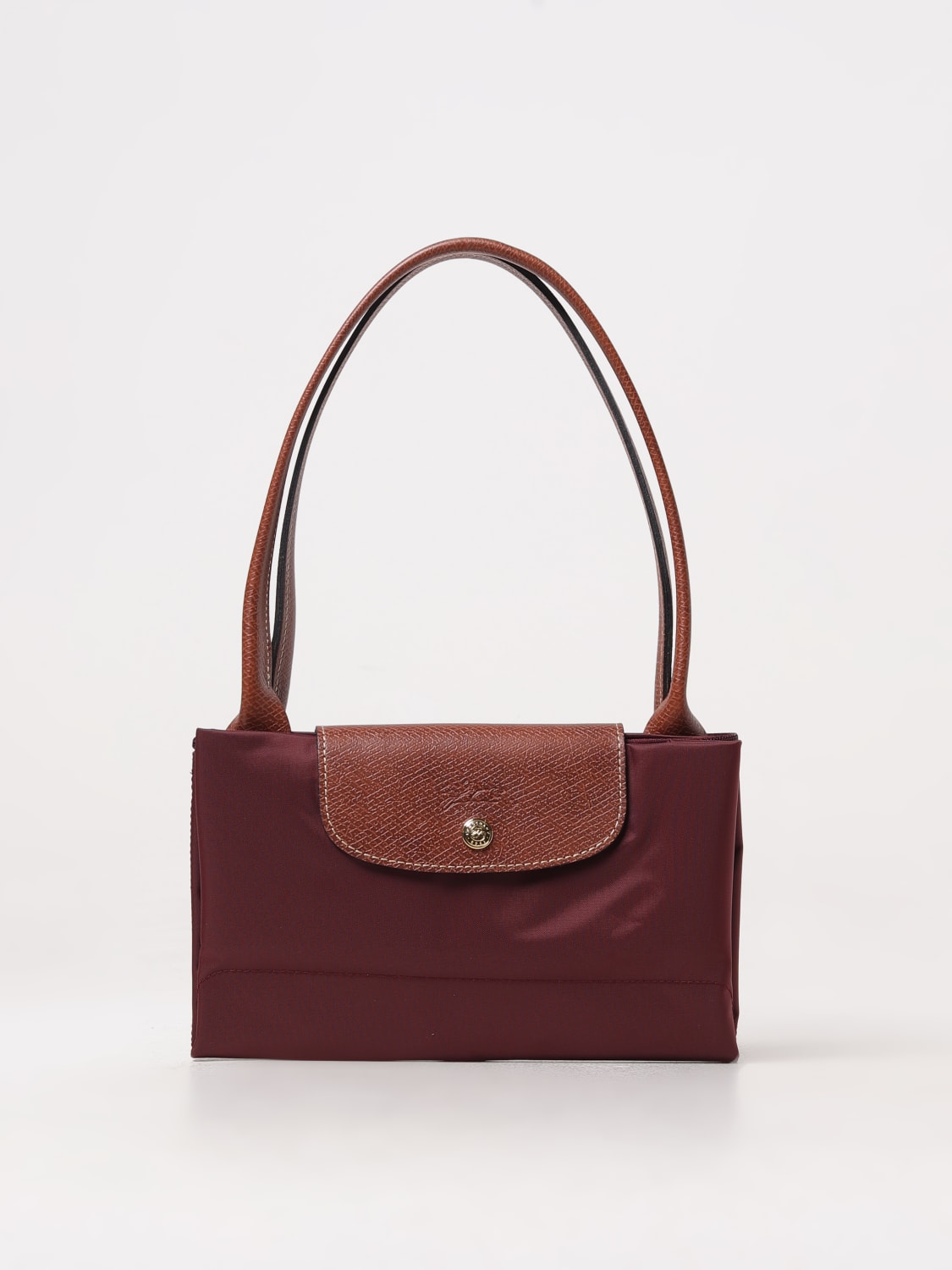 LONGCHAMP SHOULDER BAG: Longchamp Le Pliage recycled nylon and leather bag, Burgundy - Img 4