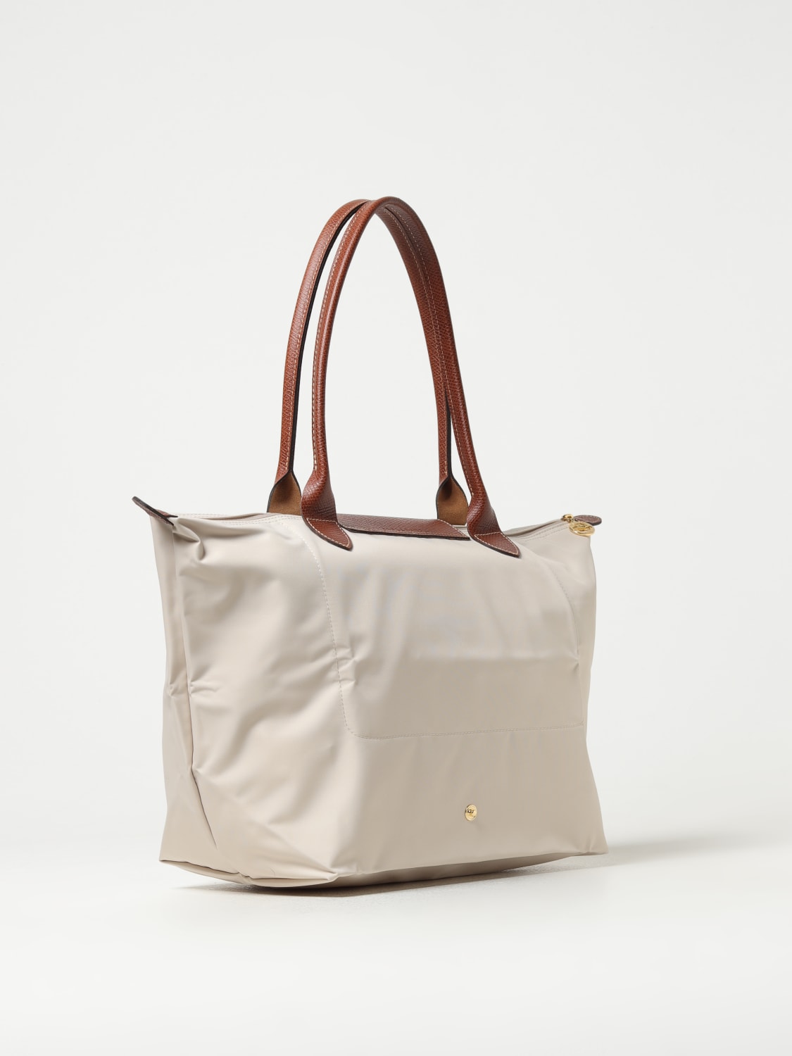 LONGCHAMP BORSA A SPALLA: Borsa Le Pliage Original L Longchamp in nylon riciclato e pelle, Panna - Img 2