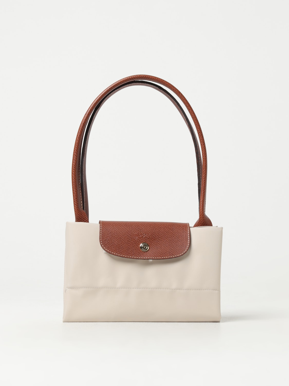 LONGCHAMP BORSA A SPALLA: Borsa Le Pliage Original L Longchamp in nylon riciclato e pelle, Panna - Img 3