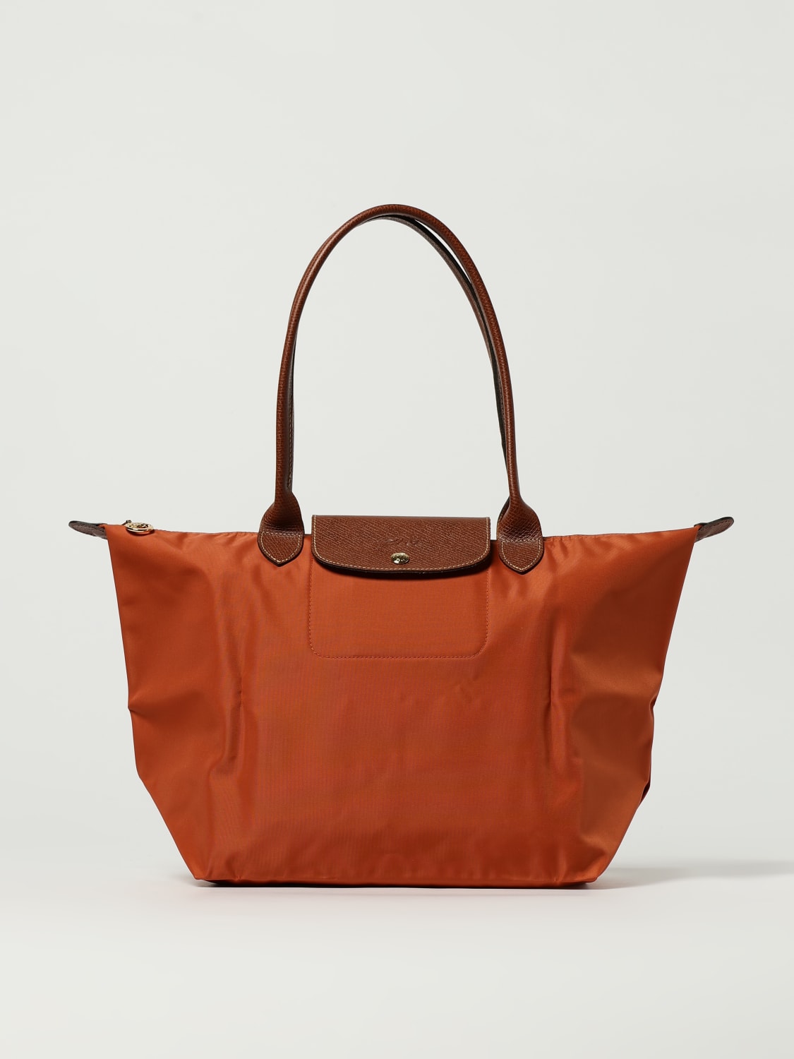 LONGCHAMP SHOULDER BAG: Longchamp Le Pliage recycled nylon and leather bag, Brick Red - Img 1