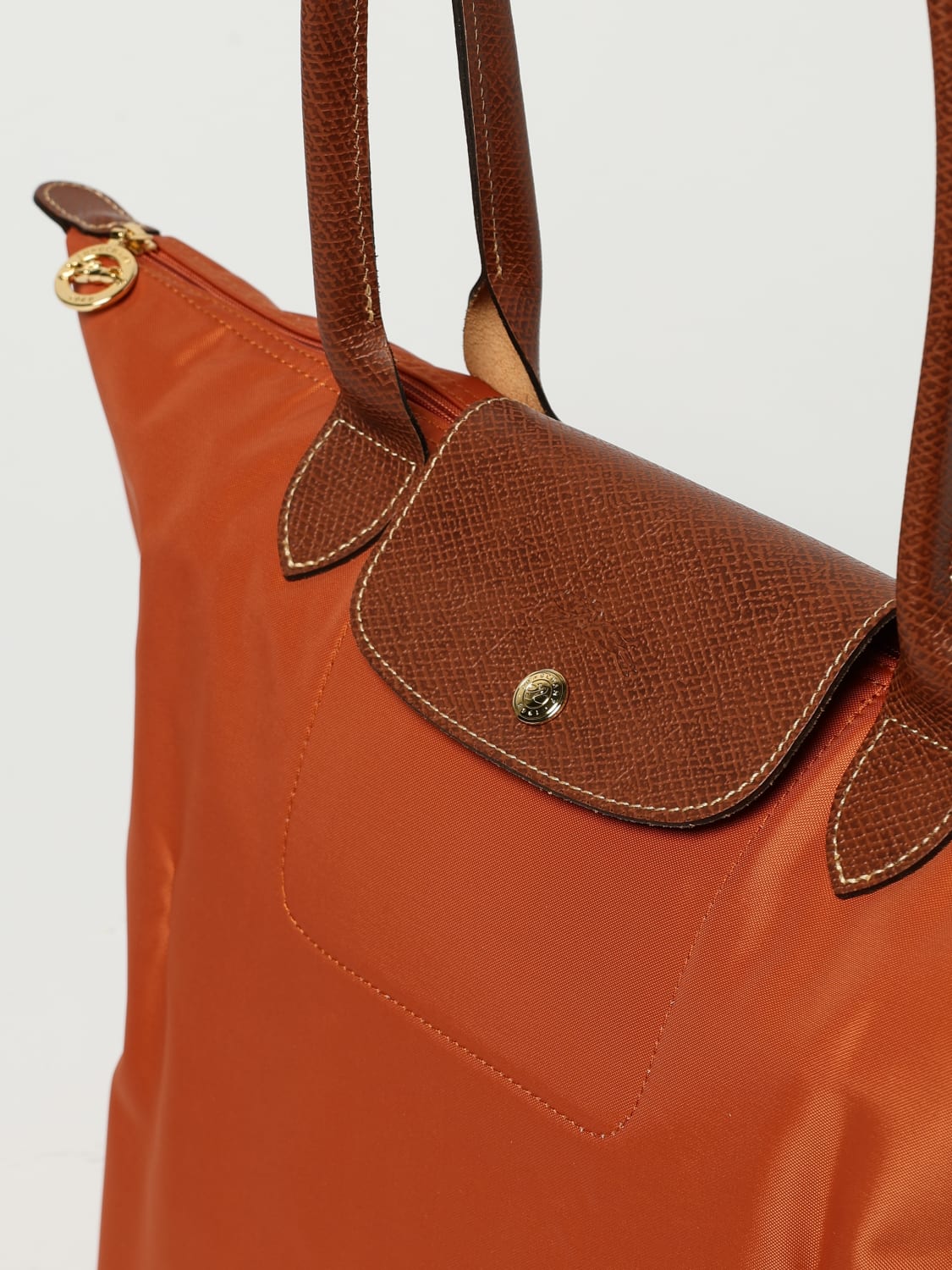 LONGCHAMP SHOULDER BAG: Longchamp Le Pliage recycled nylon and leather bag, Brick Red - Img 3