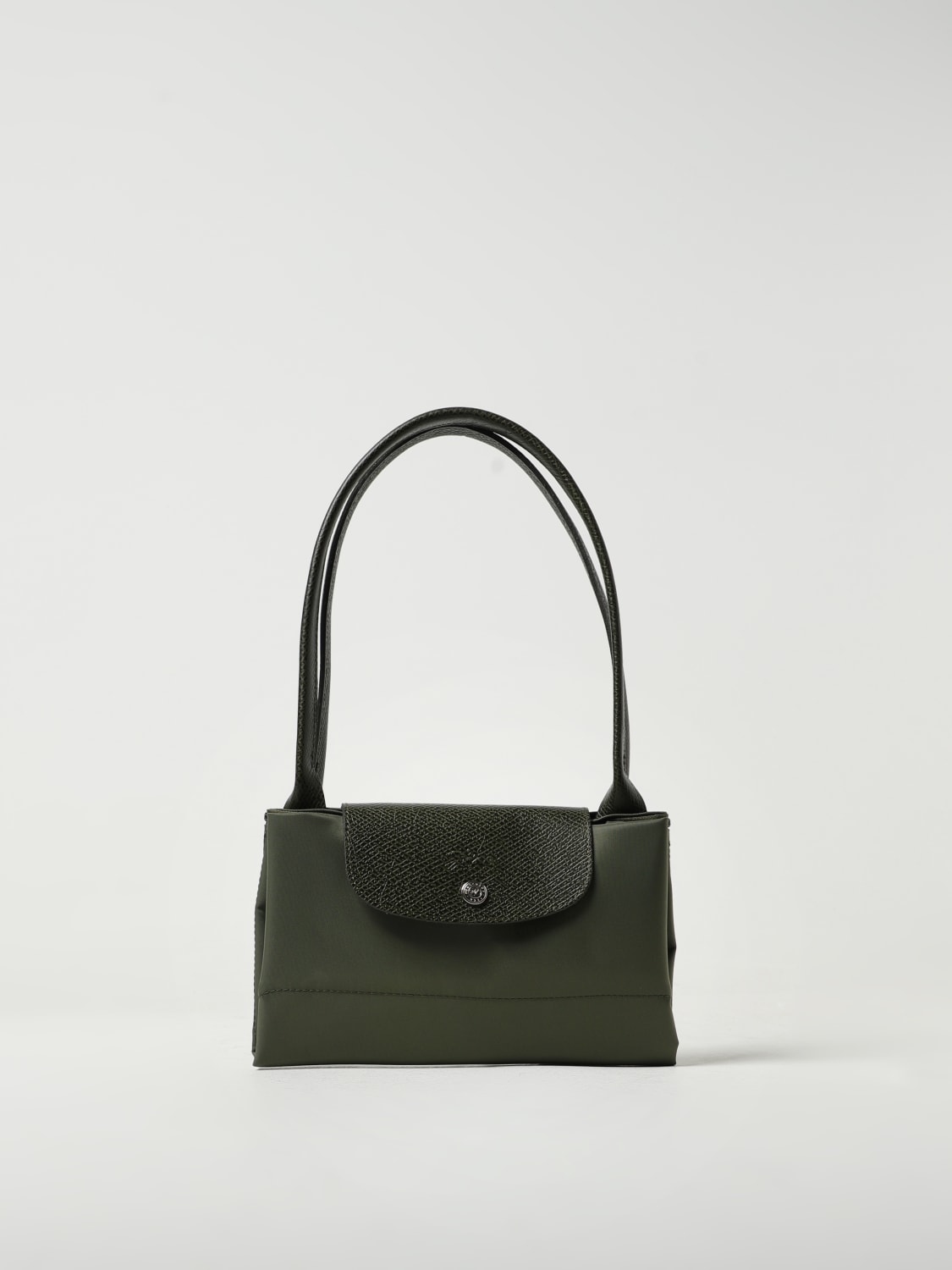 LONGCHAMP BORSA A SPALLA: Borsa Le Pliage Green L Longchamp in nylon riciclato e pelle, Verde - Img 3