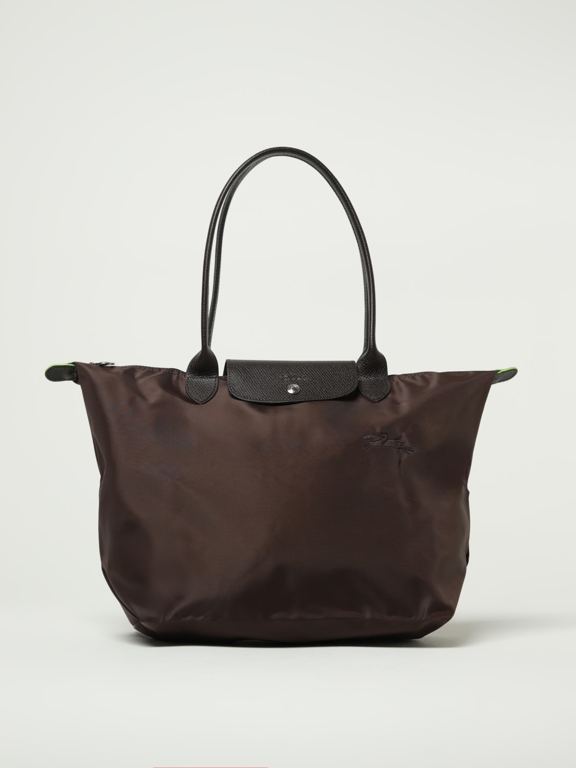LONGCHAMP SHOULDER BAG: Longchamp Le Pliage recycled nylon and leather bag, Brown - Img 1