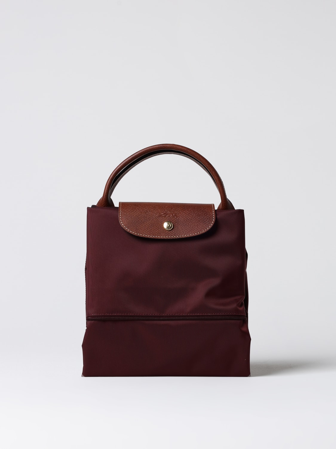 LONGCHAMP TRAVEL CASE: Longchamp Le Pliage travel bag in recycled nylon and leather, Burgundy - Img 4