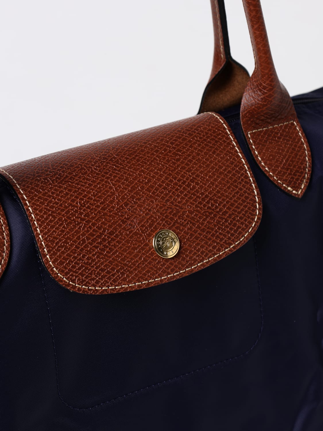 LONGCHAMP SHOULDER BAG: Longchamp Le Pliage bag in nylon and grained leather, Blue - Img 3