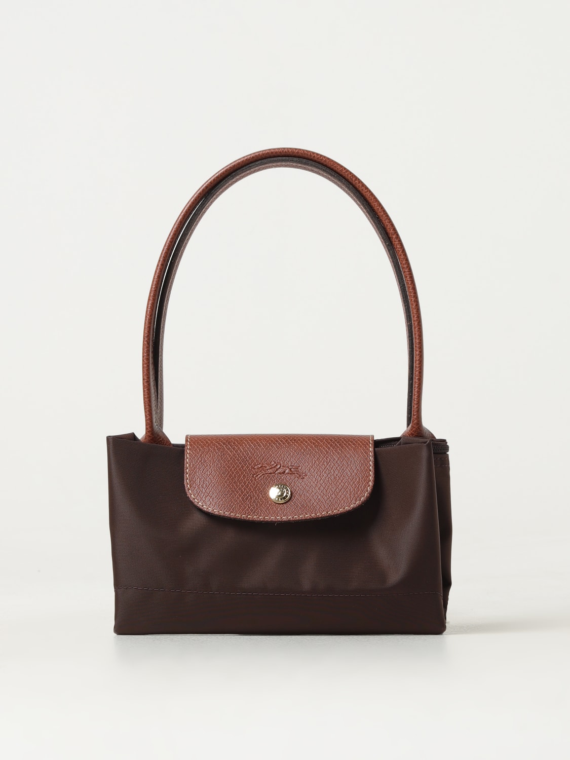 LONGCHAMP SHOULDER BAG: Longchamp Le Pliage bag in nylon and grained leather, Brown - Img 3