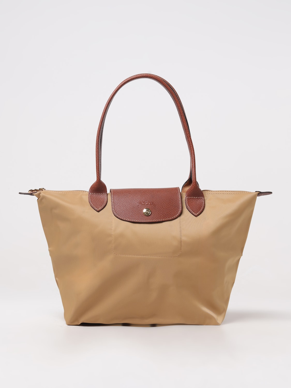 LONGCHAMP Le Pliage bag in nylon and grained leather Camel Longchamp shoulder bag L2605089 online at GIGLIO.COM