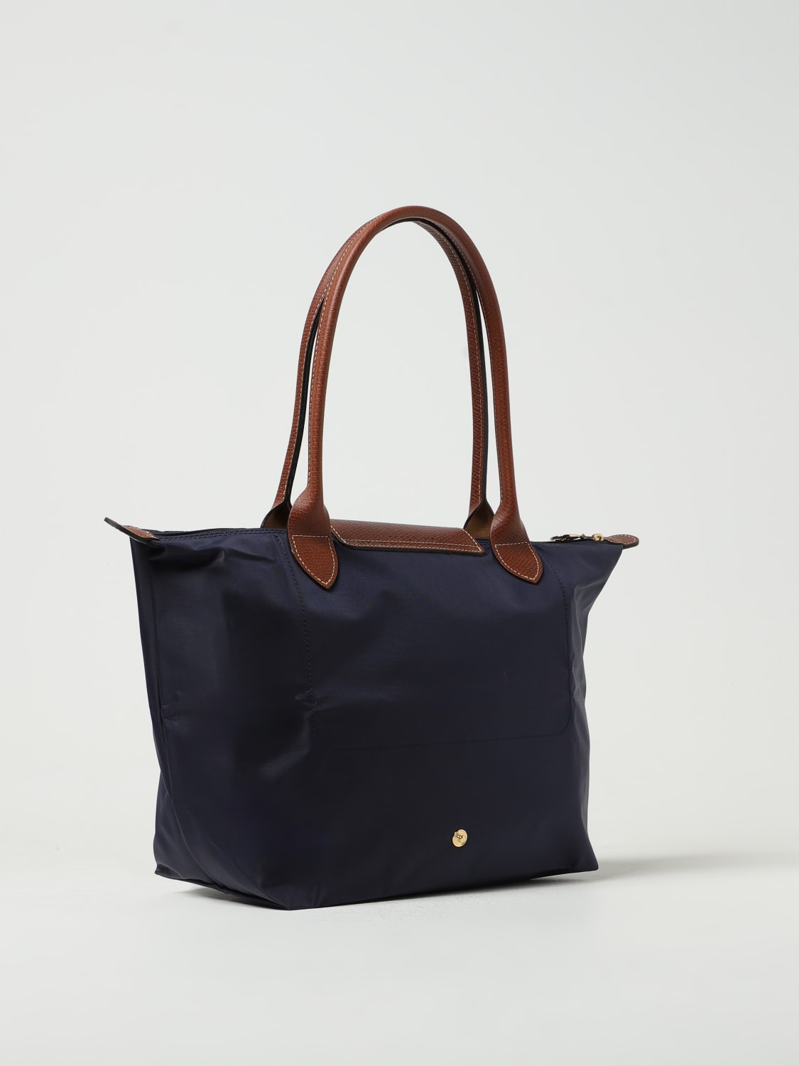 LONGCHAMP BORSA A SPALLA: Borsa Le Pliage Original M Longchamp in nylon e pelle a grana, Blue Navy - Img 2