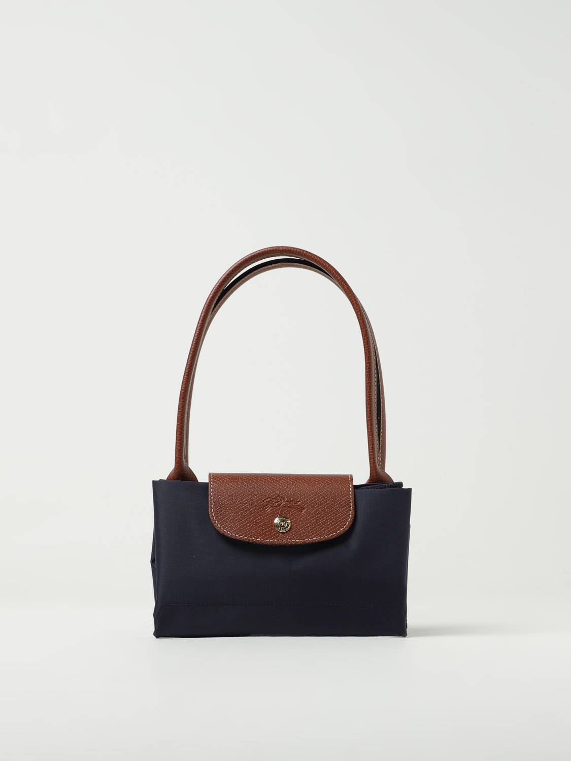 LONGCHAMP BORSA A SPALLA: Borsa Le Pliage Original M Longchamp in nylon e pelle a grana, Blue Navy - Img 3