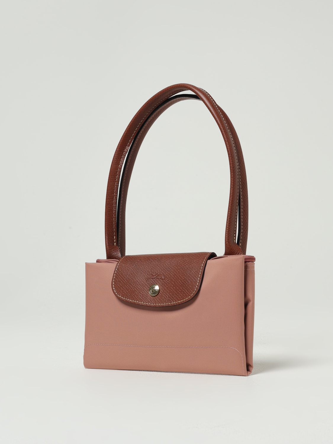 LONGCHAMP SHOULDER BAG: Longchamp Le Pliage bag in nylon and grained leather, Blush Pink - Img 4