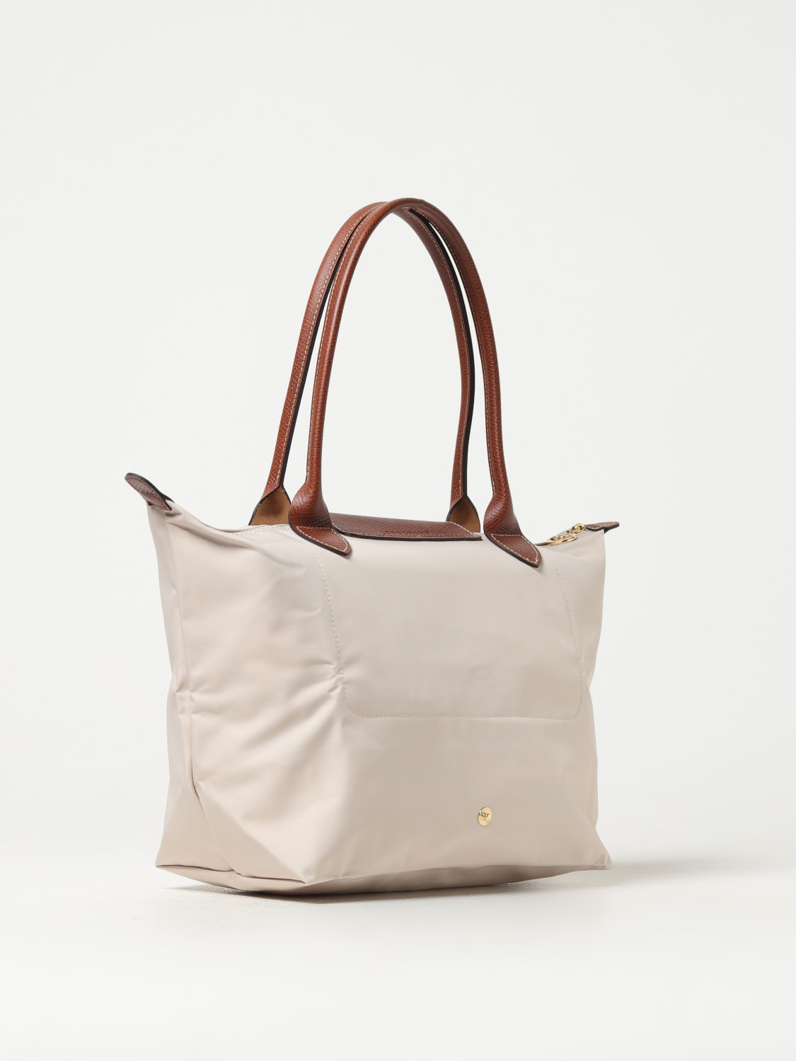 LONGCHAMP BORSA A SPALLA: Borsa Le Pliage Original M Longchamp in nylon e pelle a grana, Panna - Img 2