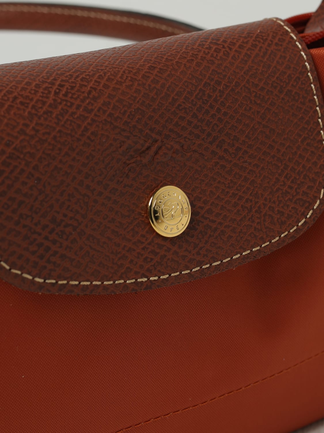 LONGCHAMP SHOULDER BAG: Longchamp Le Pliage bag in nylon and grained leather, Brick Red - Img 3
