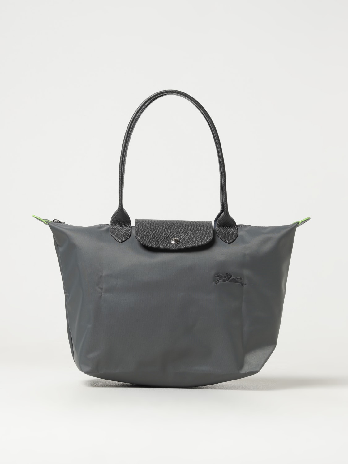 LONGCHAMP Le Pliage recycled nylon and leather bag Grey Longchamp shoulder bag L2605919 online at GIGLIO.COM