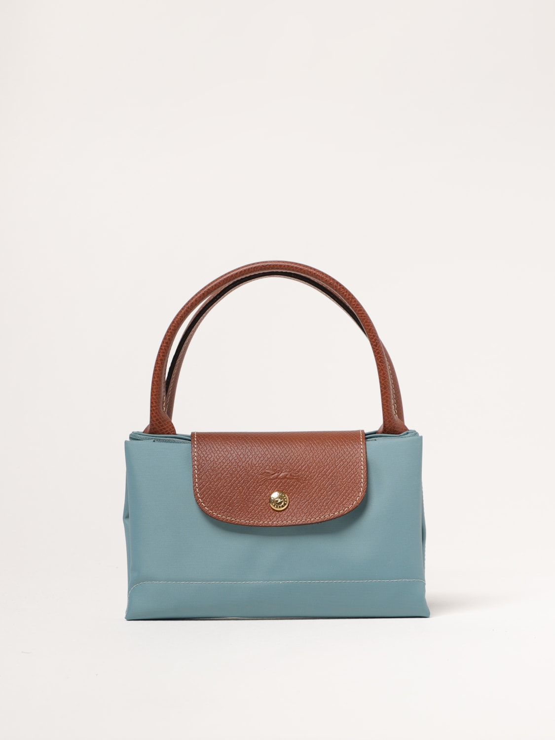LONGCHAMP HANDBAG: Longchamp Le Pliage recycled nylon and leather bag, Water - Img 4