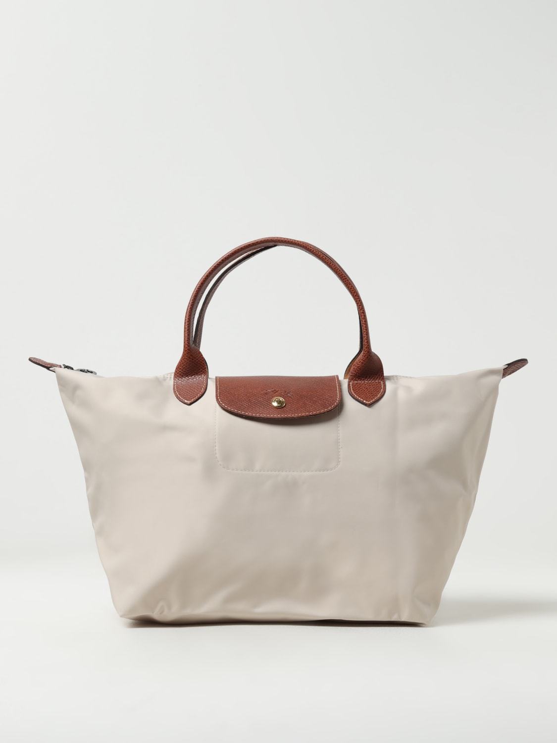 LONGCHAMP HANDBAG: Longchamp Le Pliage recycled nylon and leather bag, Yellow Cream - Img 1