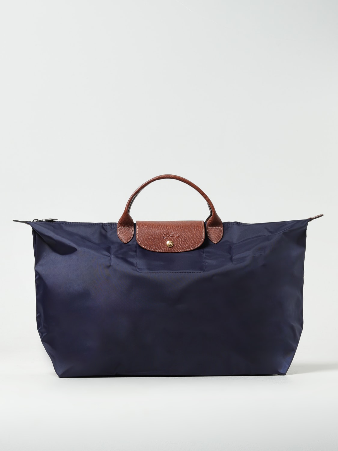 LONGCHAMP TOTE BAGS: Longchamp Le Pliage bag in nylon and grained leather, Navy - Img 1